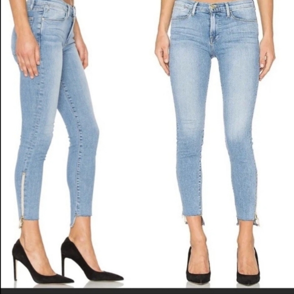 Frame Denim Denim - FRAME Denim Le High Skinny Stagger Cut Raw Hem Zippered Jeans In 26